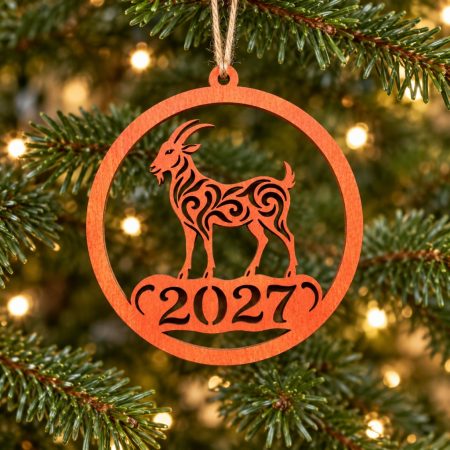 Mediniai eglutės žaisliukai 2027 – Ugninės Ožkos metai 2